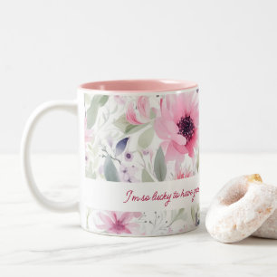 Tasse 2 Couleurs Motif FLowers couleur rose   Cadeau pour maman  