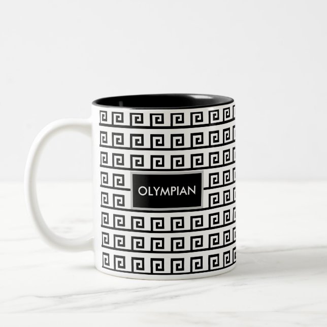 Tasse 2 Couleurs Motif géométrique grec olympique noir et blanc (Gauche)
