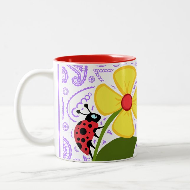 Tasse 2 Couleurs Motif pourpre de Paisley ; Coccinelle (Gauche)