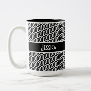 Tasse 2 Couleurs Motif rétro noir et blanc unique personnalisé