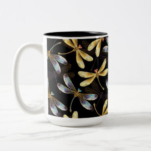 Tasse 2 Couleurs Motif sans couture avec libellules d'or