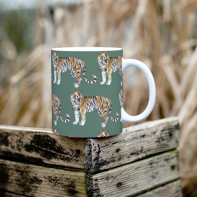 Tasse 2 Couleurs Motif sauvage des tigres d'aquarelle tropicale mod (Créateur téléchargé)