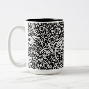 Tasse 2 Couleurs Motif tribal Xolotl Axolotl aztèque noir et blanc