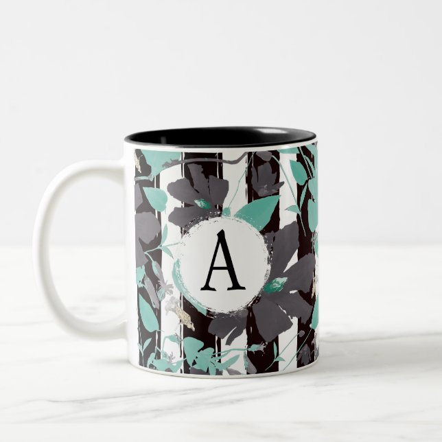 Tasse 2 Couleurs Motif Turquoise  gris monogramme (Gauche)