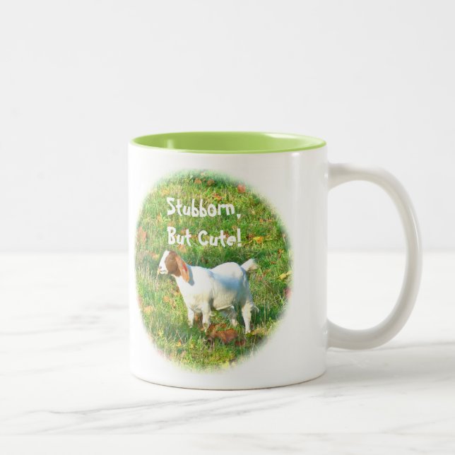 Tasse 2 Couleurs Mug"Stubborn But Cute" (Photo Chèvre) (Droit)