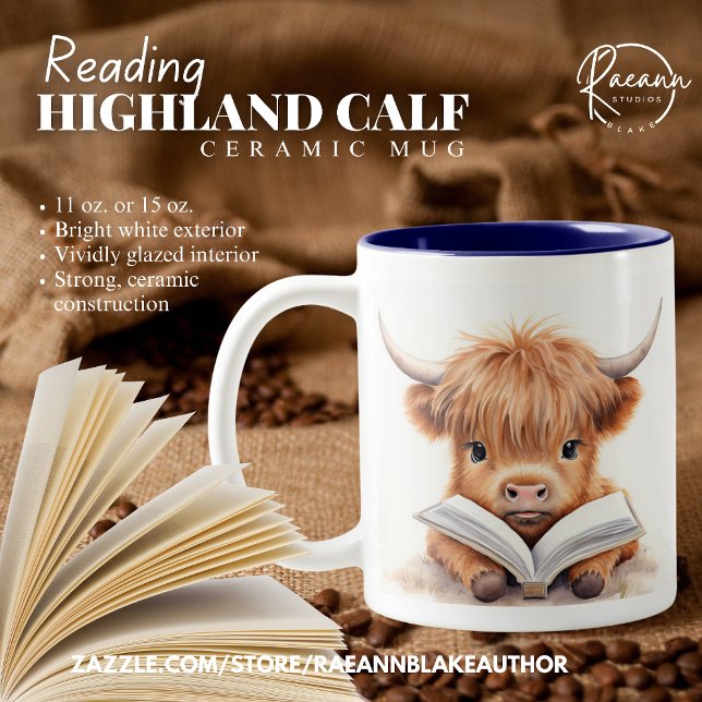 Tasse 2 Couleurs Musique céramique Highland Calf Reader (Créateur téléchargé)
