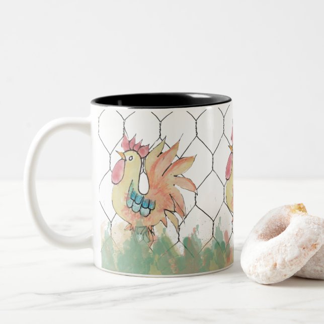 Tasse 2 Couleurs Musique d'aquarelle de coq (Avec donut)