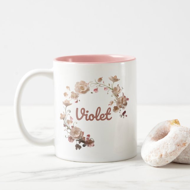 Tasse 2 Couleurs Musique florale violet (Avec donut)