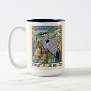 Tasse 2 Couleurs Musique Grand Héron Bleu Art Nouveau
