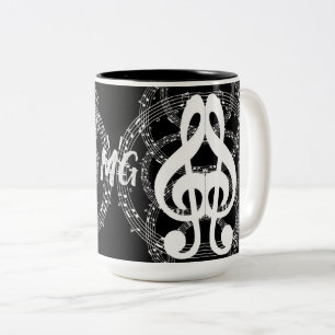 Tasse 2 Couleurs Musique image en noir et blanc monogramme
