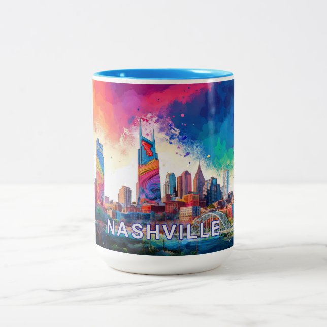 Tasse 2 Couleurs Nashville Skyline Urban Street Art (Centre)