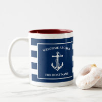 Nautical Navy Blue Welcome Aboard Nom du bateau An