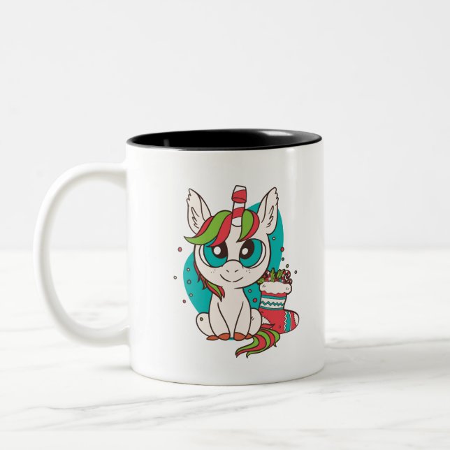 Tasse 2 Couleurs Noël à la licorne (Gauche)