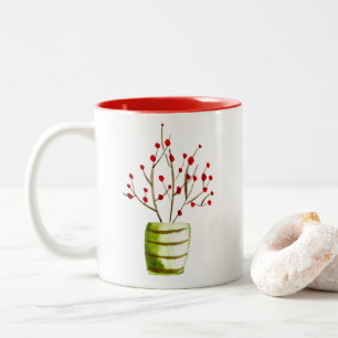 Tasse 2 Couleurs Noël à l'aquarelle de Red Berries
