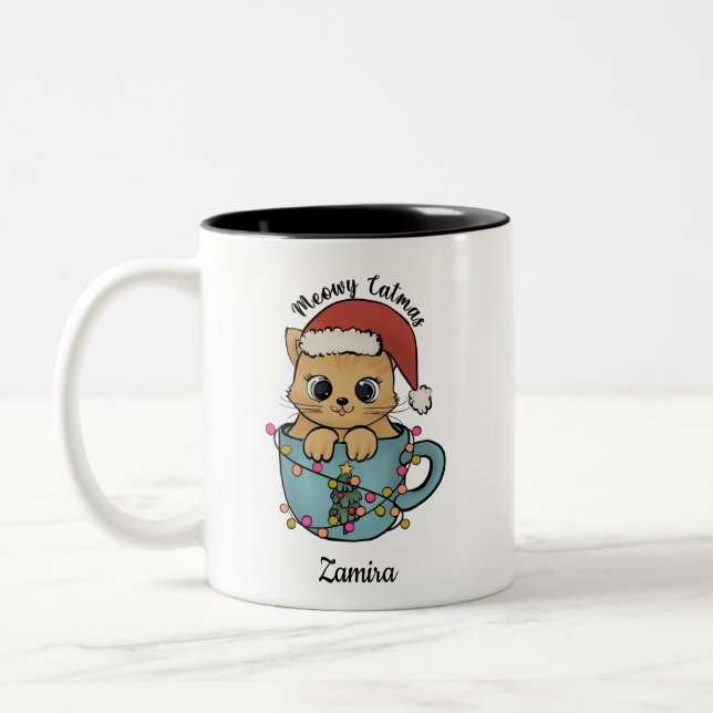 Tasse 2 Couleurs Noël à Père Noël Meowy Meowy (Gauche)