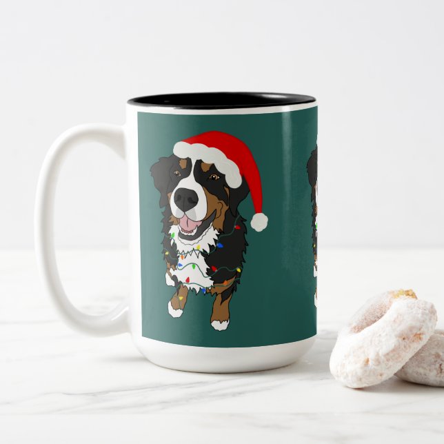 Tasse 2 Couleurs Noël Bernese Mountain Dog (Avec donut)