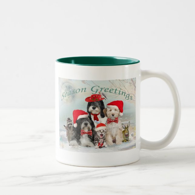 Tasse 2 Couleurs Noël de Terrier Tibétain avec ses amis (Droit)
