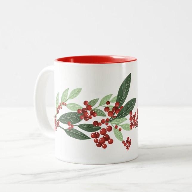 Tasse 2 Couleurs Noël d'élégance À feuillage persistant enchantée (Devant gauche)