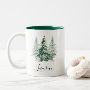 Tasse 2 Couleurs Noël des pins neigeux d'hiver