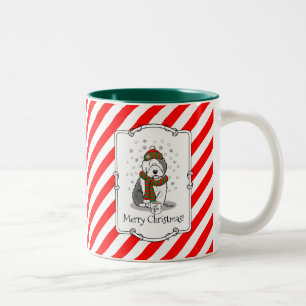Tasse 2 Couleurs Noël d'hiver Vieux anglais Chien de mouton gris 1 