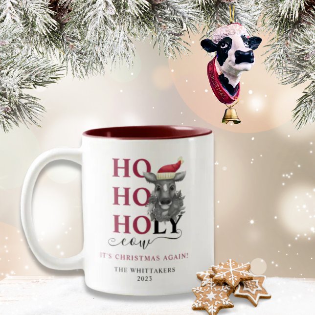 Tasse 2 Couleurs Noël drôle de la vache sainte (Créateur téléchargé)