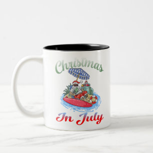 Tasse 2 Couleurs Noël en juillet Père Noël Surfing T Shirt été