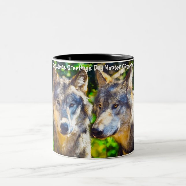 Tasse 2 Couleurs Noël salutations Papa Hunter Gatherer (Centre)