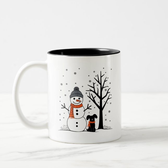 Tasse 2 Couleurs Noël Snowman Xmas Chien hiver (Gauche)