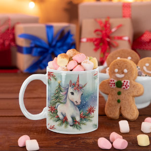 Tasse 2 Couleurs Noël Unicorne Fête Personnalisée