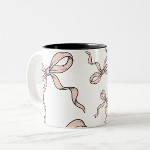 Tasse 2 Couleurs Nœuds de ruban rose à la mode mignons contourné en