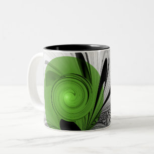 Tasse 2 Couleurs Noir Abstrait et blanc avec art fractal vert