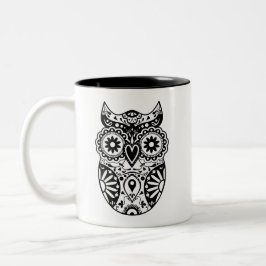 Tasse 2 Couleurs Noir et blanc de hibou de crâne de sucre