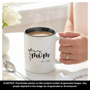 Tasse 2 Couleurs Noir et Blanc Écriture Ruban Maman Élégante
