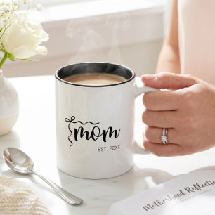 Tasse 2 Couleurs Noir et Blanc Écriture Ruban Maman Établie Élégant