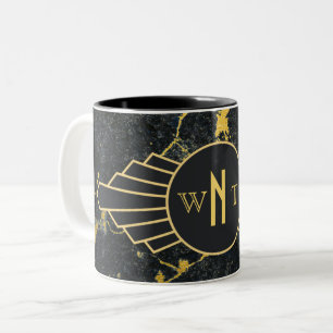 Tasse 2 Couleurs Noir Marbre trois lettres Monogramme Art Déco