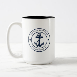 Tasse 2 Couleurs Nom de bateau personnalisé Ancre Bleu Marine Nauti