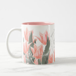 Tasse 2 Couleurs Nom De Famille Élégant Monogramme Peach Tulips Pei