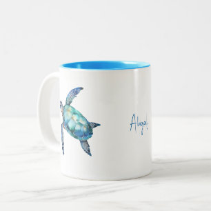 Tasse 2 Couleurs Nom de script personnalisé Turquoise Sea Turtle