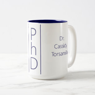 Tasse 2 Couleurs Nom du diplômé Blanc Bleu PhD