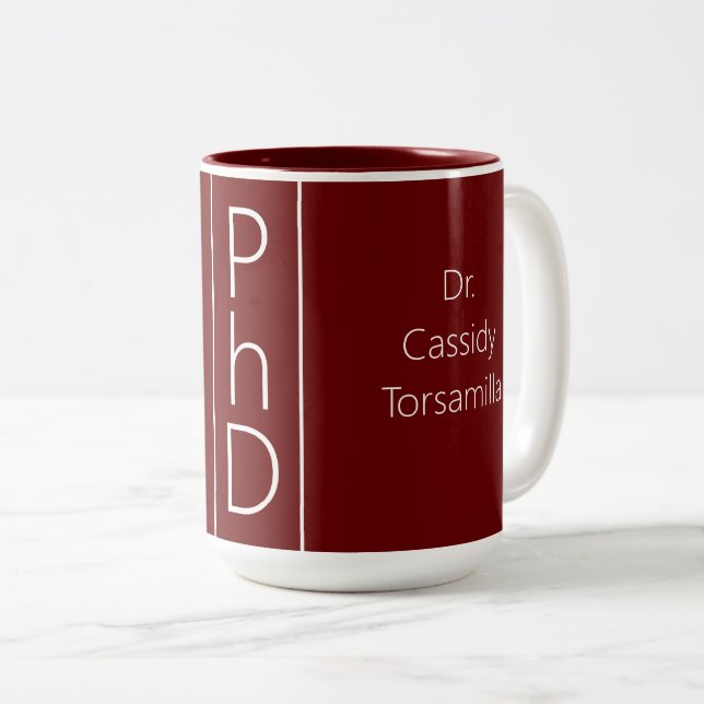 Tasse 2 Couleurs Nom du diplômé Bourgogne PhD (Devant droit)