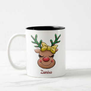 Tasse 2 Couleurs Nom du renne drôle mignon Noël personnalisé