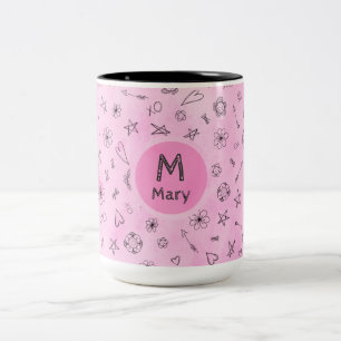 Tasse 2 Couleurs Nom et monogramme faits sur commande personnalisé