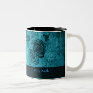 Tasse 2 Couleurs Nom floral vintage bleu de coutume de motif