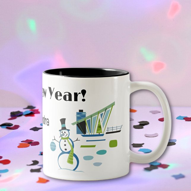 Tasse 2 Couleurs Nom, HNY Joyeux Nouvel An 11oz Retro (Créateur téléchargé)