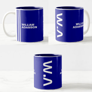 Tasse 2 Couleurs Nom Monogrammé Pour Lui   Bleu bleu marine