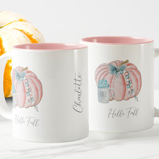Tasse 2 Couleurs Nom personnalisé Aquarelle bleu rose Citrouille Au