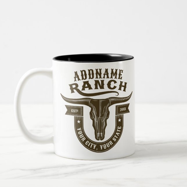 Tasse 2 Couleurs NOM personnalisé Bull Steer Skull Western Ranch (Gauche)