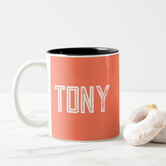 Tasse 2 Couleurs Nom personnalisé du corail solide Monogramme