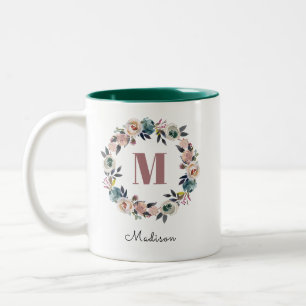 Tasse 2 Couleurs Nom personnalisé élégant moderne monogramme dames