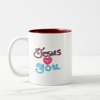 Tasse 2 Couleurs Nom personnalisé Jésus t'aime avec cœur rose